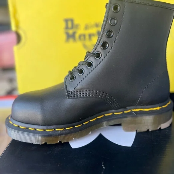 Dr. Martens Black Boots with Yellow Stitching Industrial Full grain (Steel Cap )